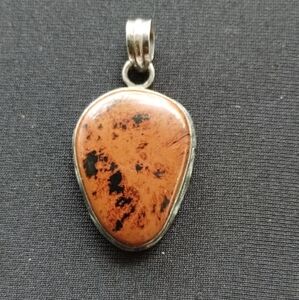 Vintage 925 Stamped Silver Mahogany Obsidian Pendant
